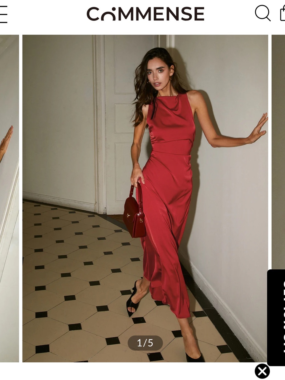 Commense Red Satin Draped Midi Dress